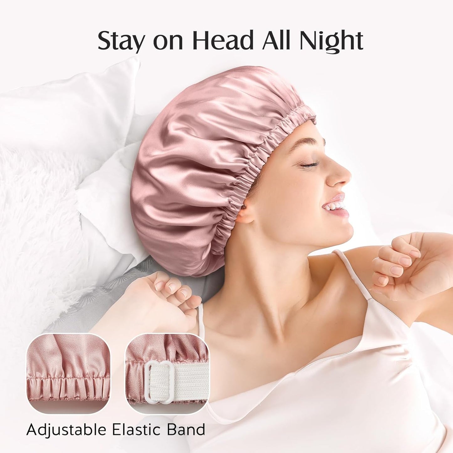 Double Layered 100% Silk Bonnet for Sleeping Women,  Pure Mulberry Silk Sleep Cap