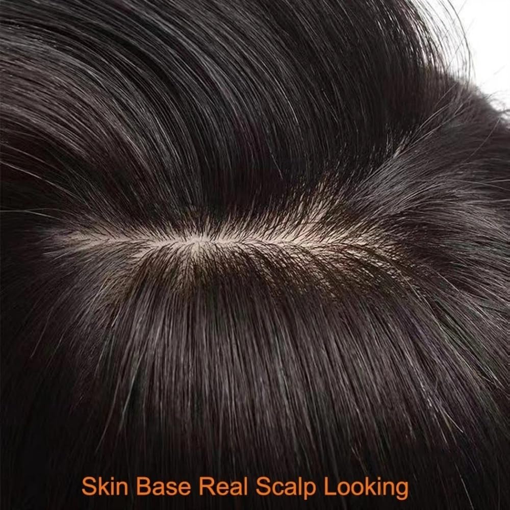 2.8" x 4.3" Silk Base Human Hair Topper – Middle Part Volume Booster for Thinning Hair