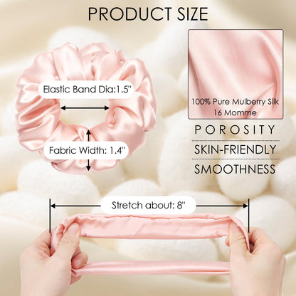 3Pack 4cm Silk Scrunchies Mulberry Silk 16 Momme Elastic Band Scrunchy Hair Ties For Women Girls
