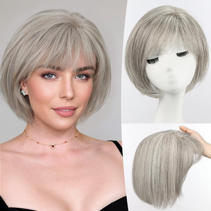 Summer Breathable  Straight Hair Topper With Bangs For Thinning Hair