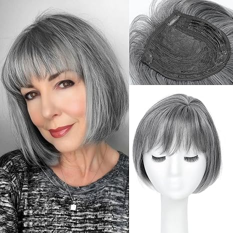 Summer Breathable&Natural Straight Hair Topper With Bangs For Women With Thinning Hair