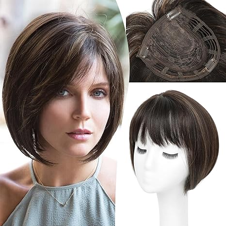 Silk Base Straight Hair Topper With Bangs For Thinning Hair