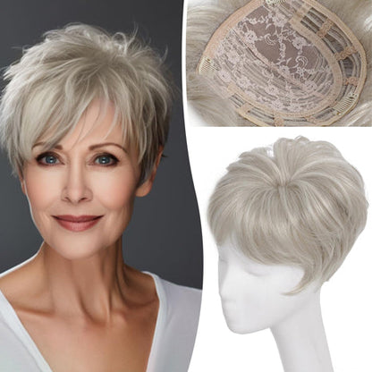 Hot Sale 🔥  Natural Short Hair Topper Invisible Hair Piece For Thinning Hair Full Coverage