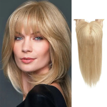 4.5''x5.5'' Premium Virgin Human Hair Toppers with Bangs,Seamless Wiglets for Thinning Hair & Instant Volume 我的商店