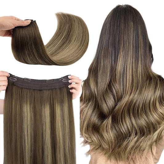100% Human Hair Halo Extensions - Ash Brown Highlights