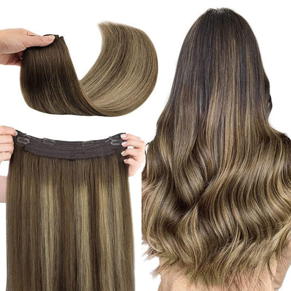 100% Human Hair Halo Extensions - Ash Brown Highlights