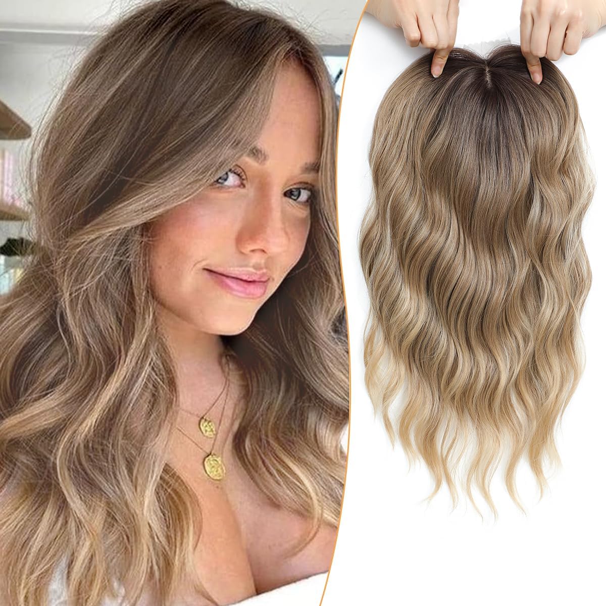 Natural Wavy Hair Topper Perfect Women  thinning hair，Natural-Looking Wavy Style