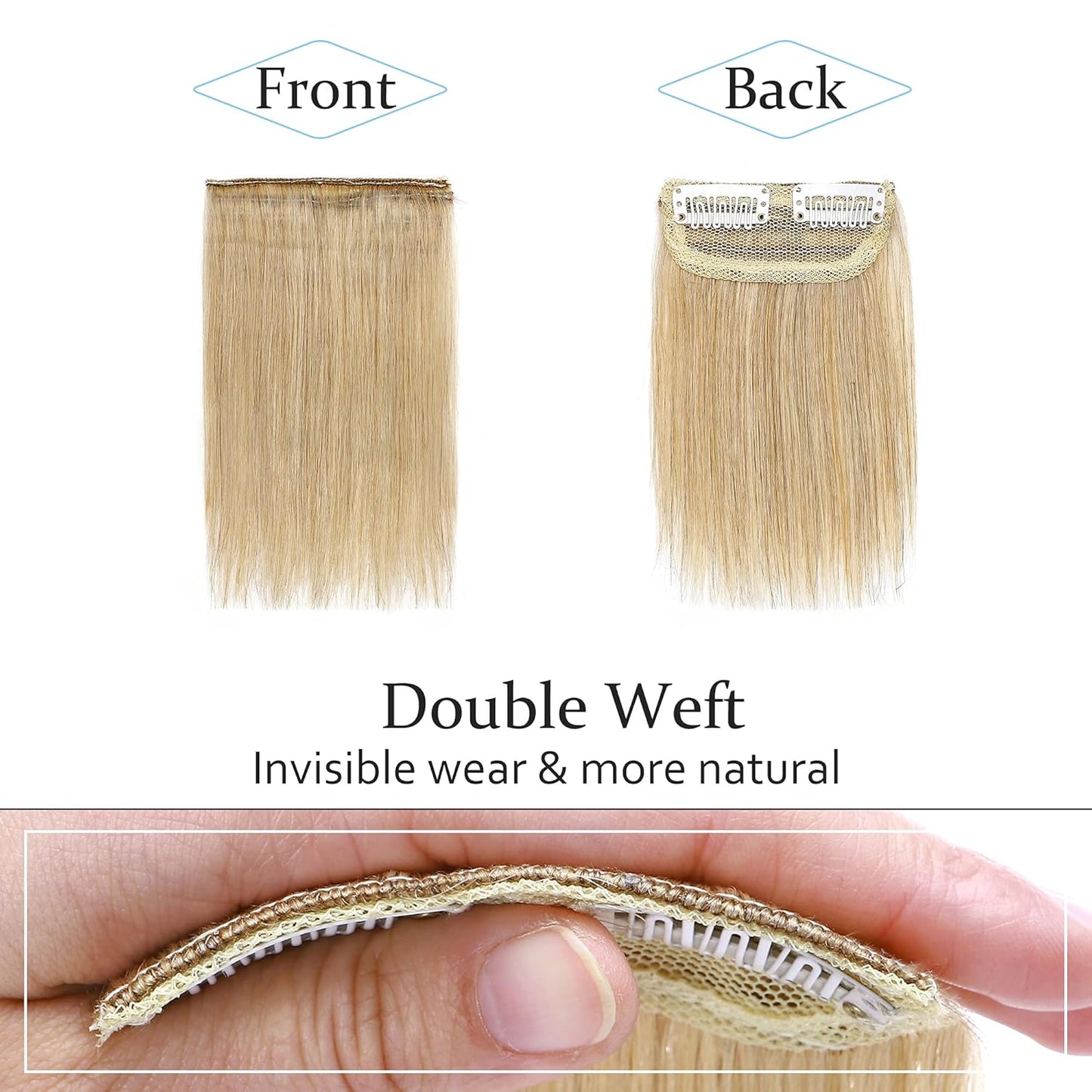 100% Human Hair Invisible Seamless Hair Pads Clip In Hair Extension Increase Hair Top Side Cover Hairpiece