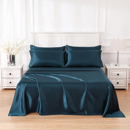 4 Piece Luxury Satin Bed Sheets Set with Pillowcases - Ultra Soft & Silky, Hypoallergenic