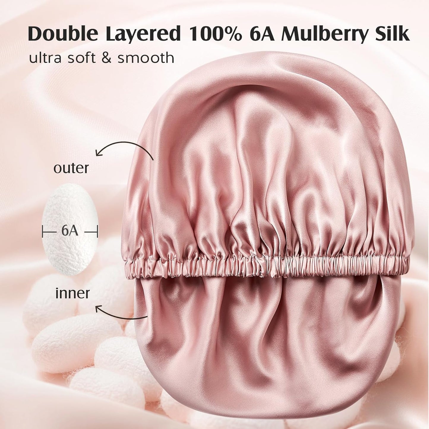 Double Layered 100% Silk Bonnet for Sleeping Women,  Pure Mulberry Silk Sleep Cap