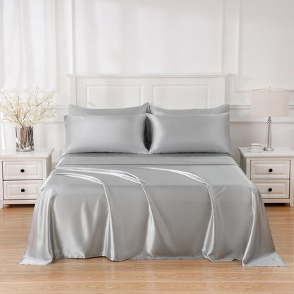 4 Piece Luxury Satin Bed Sheets Set with Pillowcases - Ultra Soft & Silky, Hypoallergenic