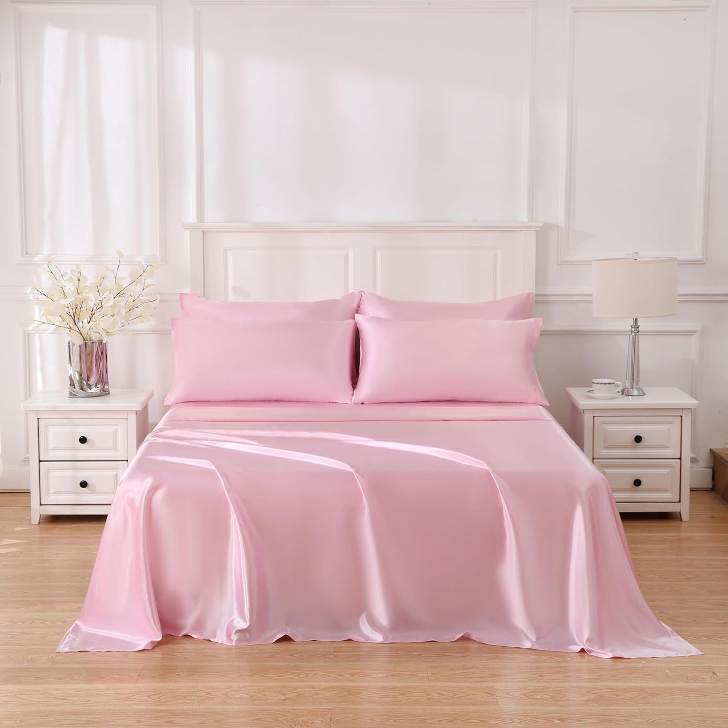 4 Piece Luxury Satin Bed Sheets Set with Pillowcases - Ultra Soft & Silky, Hypoallergenic