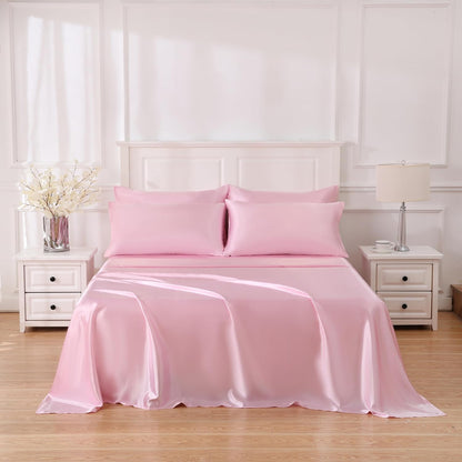 4 Piece Luxury Satin Bed Sheets Set with Pillowcases - Ultra Soft & Silky, Hypoallergenic