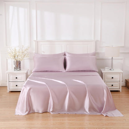 4 Piece Luxury Satin Bed Sheets Set with Pillowcases - Ultra Soft & Silky, Hypoallergenic