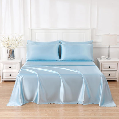4 Piece Luxury Satin Bed Sheets Set with Pillowcases - Ultra Soft & Silky, Hypoallergenic