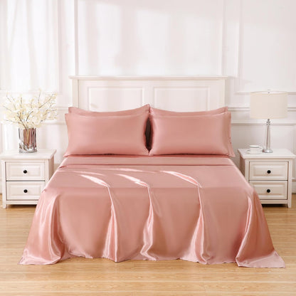 4 Piece Luxury Satin Bed Sheets Set with Pillowcases - Ultra Soft & Silky, Hypoallergenic