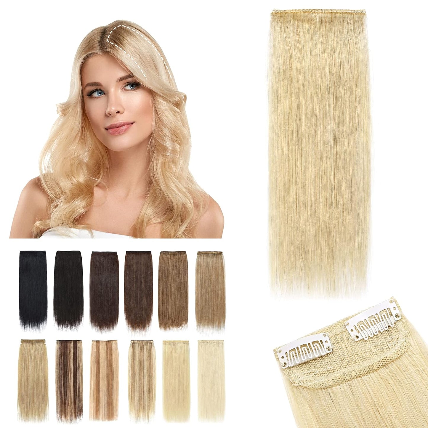 100% Human Hair Invisible Seamless Hair Pads Clip In Hair Extension Increase Hair Top Side Cover Hairpiece