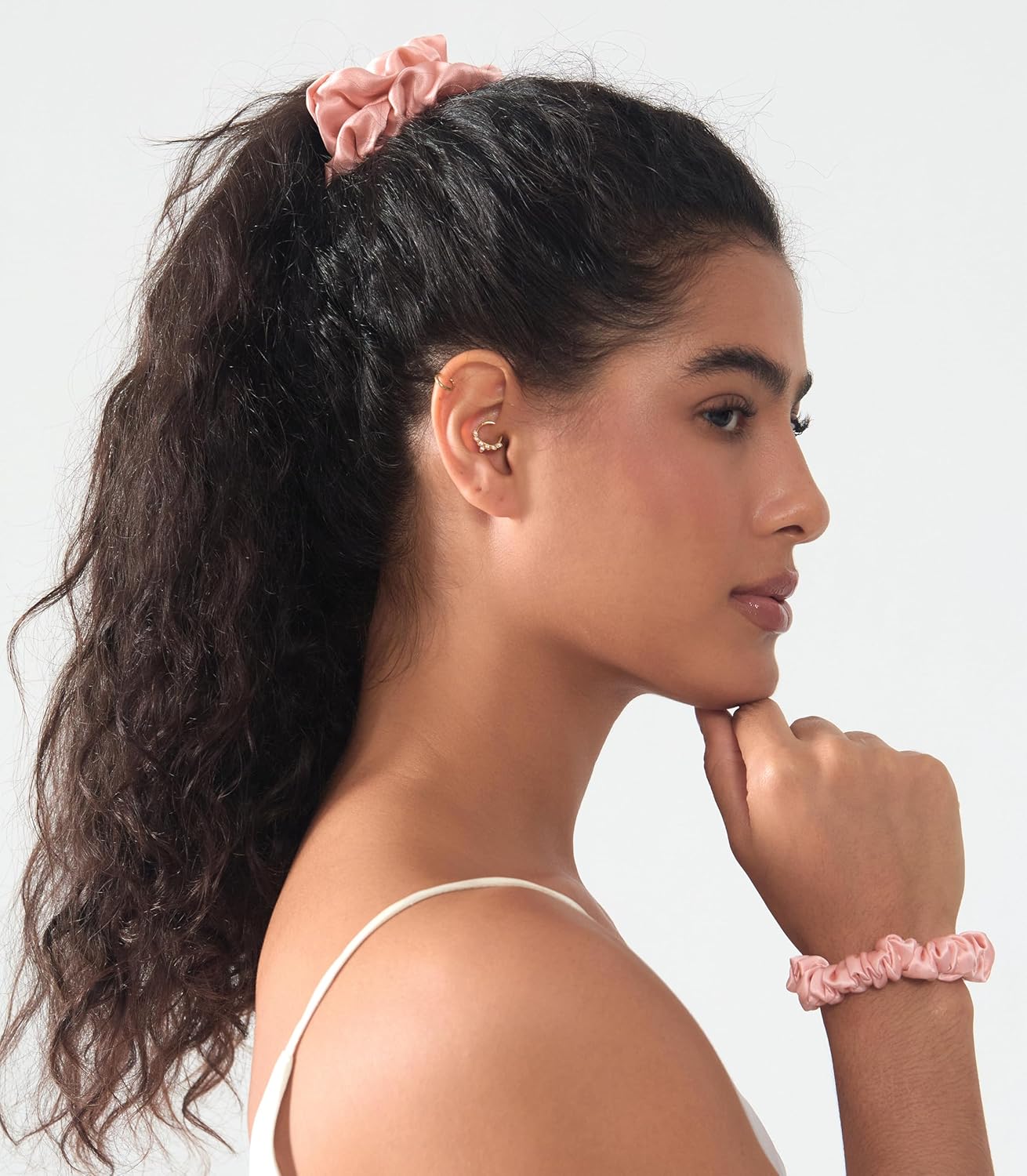 3Pack 4cm Silk Scrunchies Mulberry Silk 16 Momme Elastic Band Scrunchy Hair Ties For Women Girls