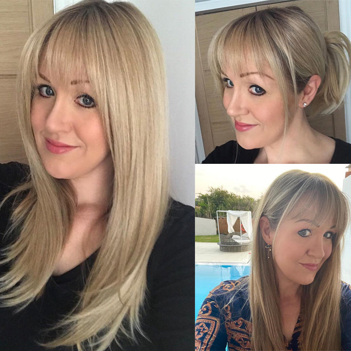 Straight Natural Hair Topper with Bangs For Women High quality Hairstyle clips in own hair blends perfectly