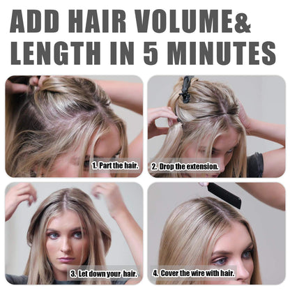20 inch Ash Blonde Highlights Remy Human Halo Hair Extension Natural Hidden Wire