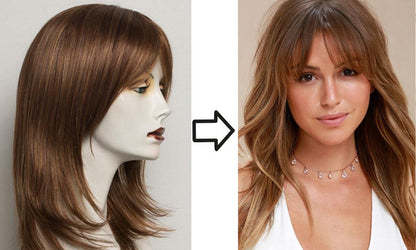 18-24 Inch 4 Clips Natural Hair Toppers with Bangs for Women Adding Hair Volume