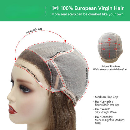 100% European Virgin Hair Wig Silky Straight Short Human Hair French Lace Front Wigs