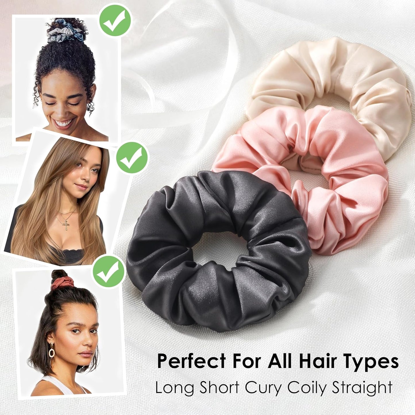 3Pack 4cm Silk Scrunchies Mulberry Silk 16 Momme Elastic Band Scrunchy Hair Ties For Women Girls