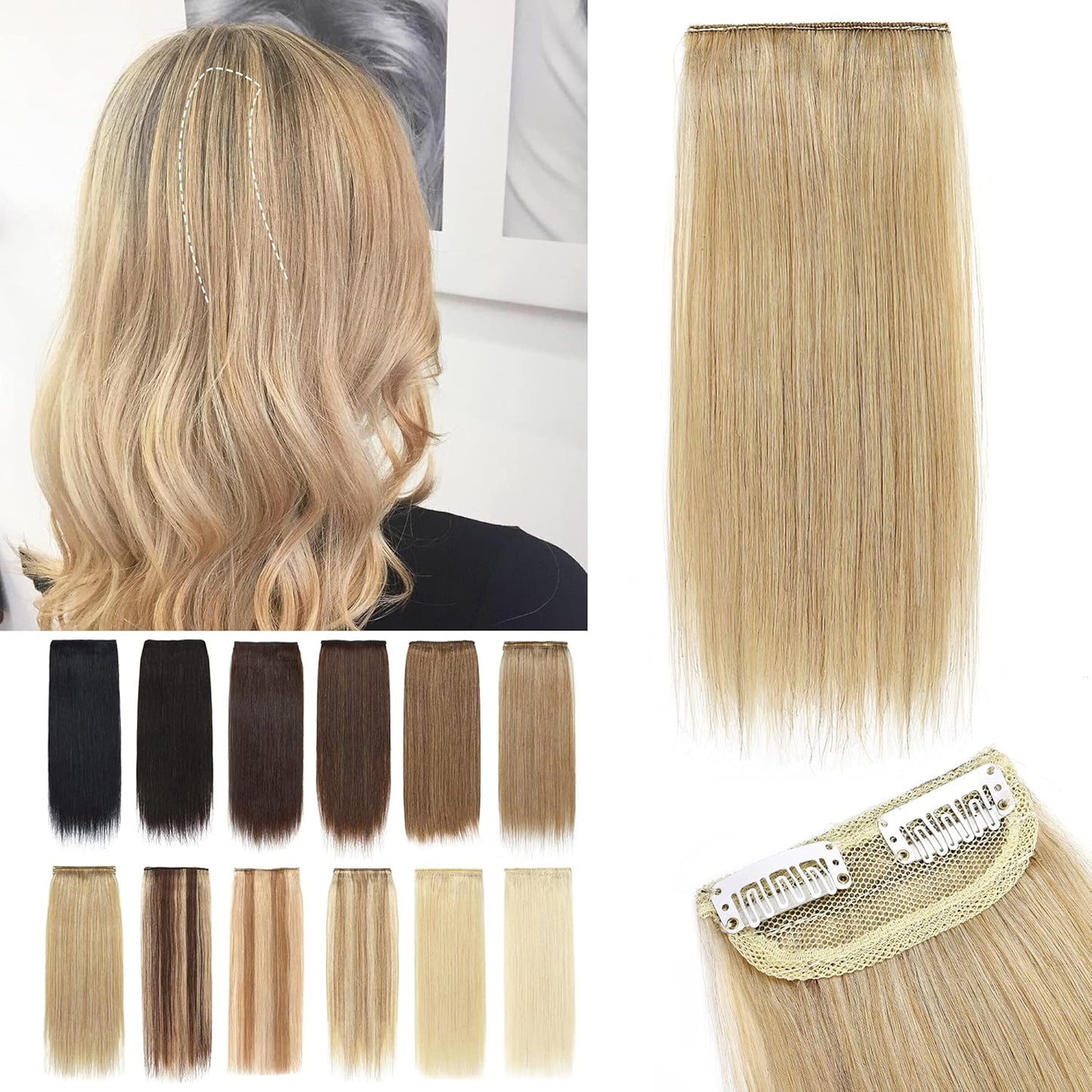 100% Human Hair Invisible Seamless Hair Pads Clip In Hair Extension Increase Hair Top Side Cover Hairpiece