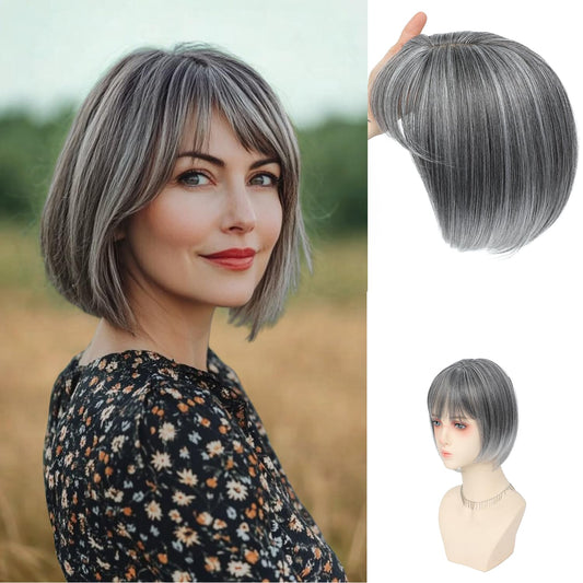 Summer Breathable  Straight Hair Topper With Bangs For Thinning Hair