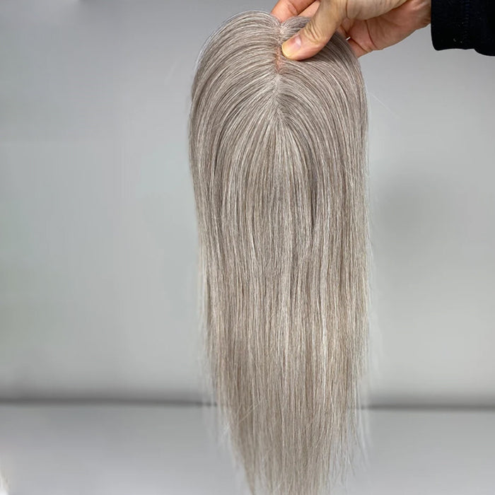 100% Virgin Remy Light Silver Mono Base Human Hair Topper With Bangs for Women