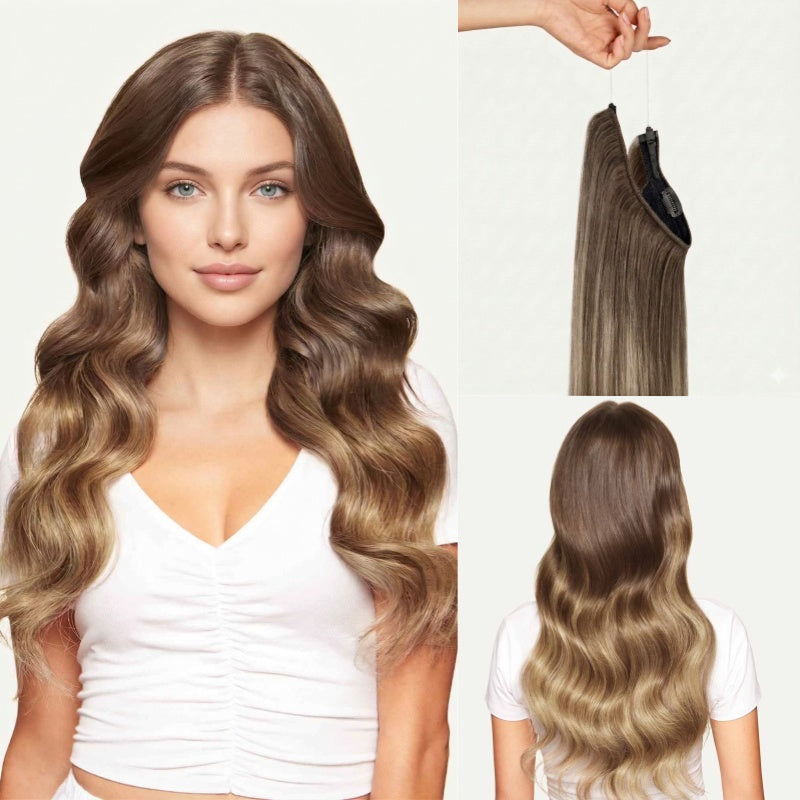 100% Human Hair Halo Extensions - Ash Brown Balayage