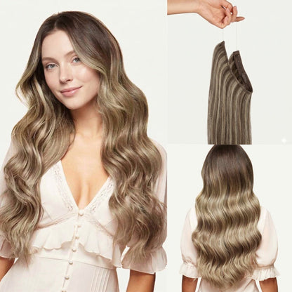 Secure Fit Hybrid Halo Hair Extensions - Non-Slip Clips & Invisible Wire, Seamless Natural Synthetic Fiber for Instant Volume & Thickness