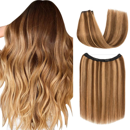 Secure Fit Hybrid Halo Hair Extensions - Non-Slip Clips & Invisible Wire, Seamless Natural Synthetic Fiber for Instant Volume & Thickness