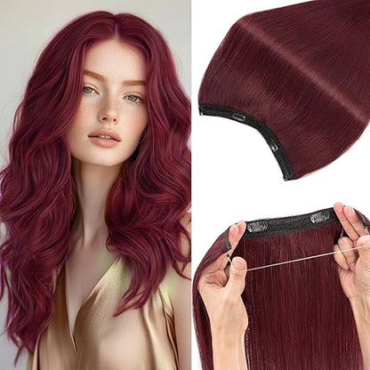 Secure Fit Hybrid Halo Hair Extensions - Non-Slip Clips & Invisible Wire, Seamless Natural Synthetic Fiber for Instant Volume & Thickness