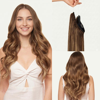 100% Human Hair Halo Extensions - Chestnut Brown Balayage