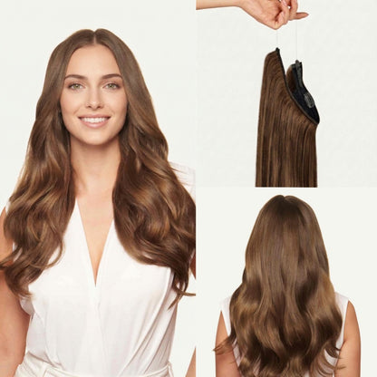 100% Human Hair Halo Extensions - Chestnut Brown