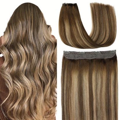 Secure Fit Hybrid Halo Hair Extensions - Non-Slip Clips & Invisible Wire, Seamless Natural Synthetic Fiber for Instant Volume & Thickness