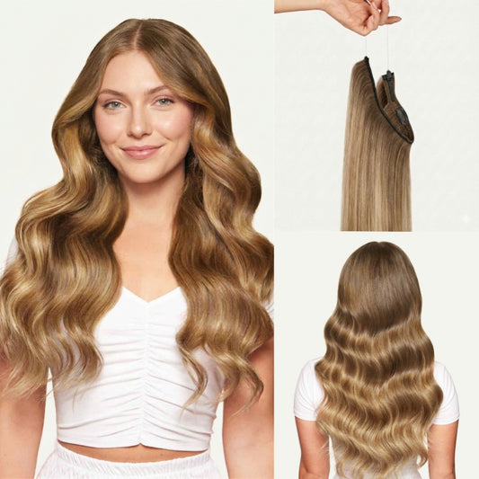 100% Human Hair Halo Extensions - Bronde Balayage