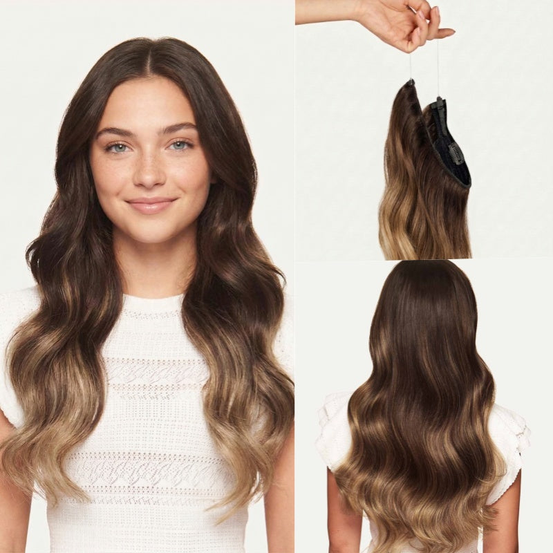 100% Human Hair Halo Extensions - Ash Brown Highlights