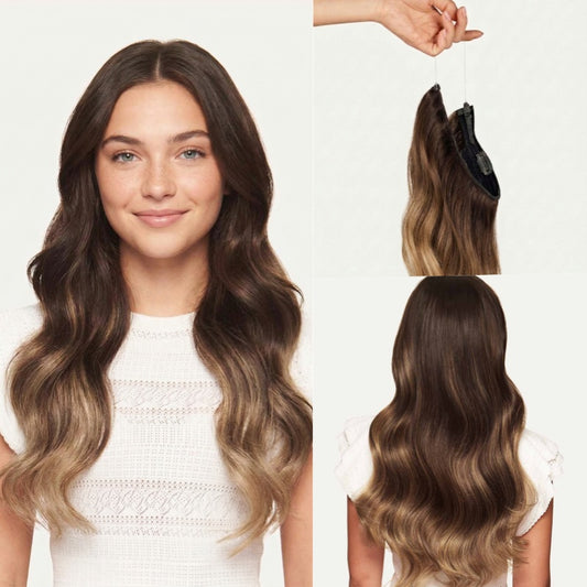 100% Human Hair Halo Extensions - Dark Brown Balayage