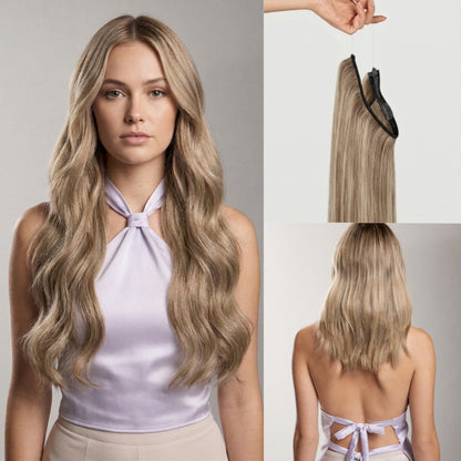 100% Human Hair Halo Extensions - Ash Brown Highlights