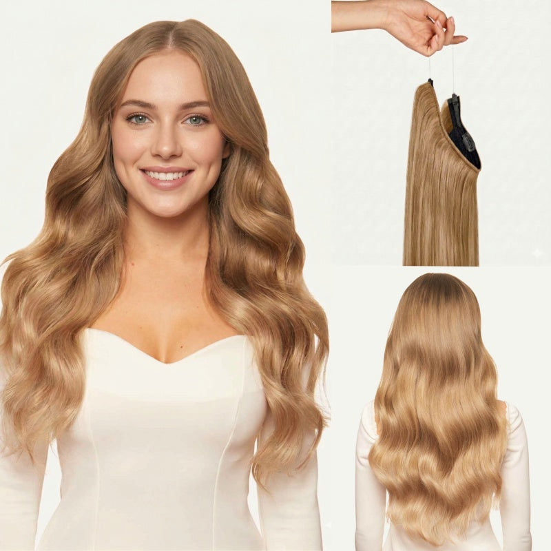 Secure Fit Hybrid Halo Hair Extensions - Non-Slip Clips & Invisible Wire, Seamless Natural Synthetic Fiber for Instant Volume & Thickness