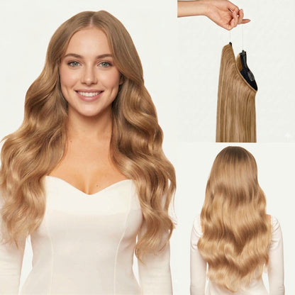 Secure Fit Hybrid Halo Hair Extensions - Non-Slip Clips & Invisible Wire, Seamless Natural Synthetic Fiber for Instant Volume & Thickness