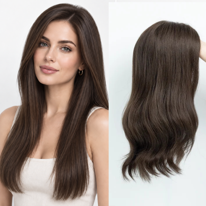 7"x8" Hand-Tied Human Hair Topper with Lace Front for Women, Large Base Crown Hairpiece