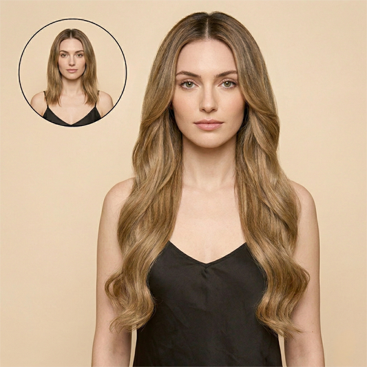 Human Hair Extensions Invisible Genius Weft Light Brown ( #6 )
