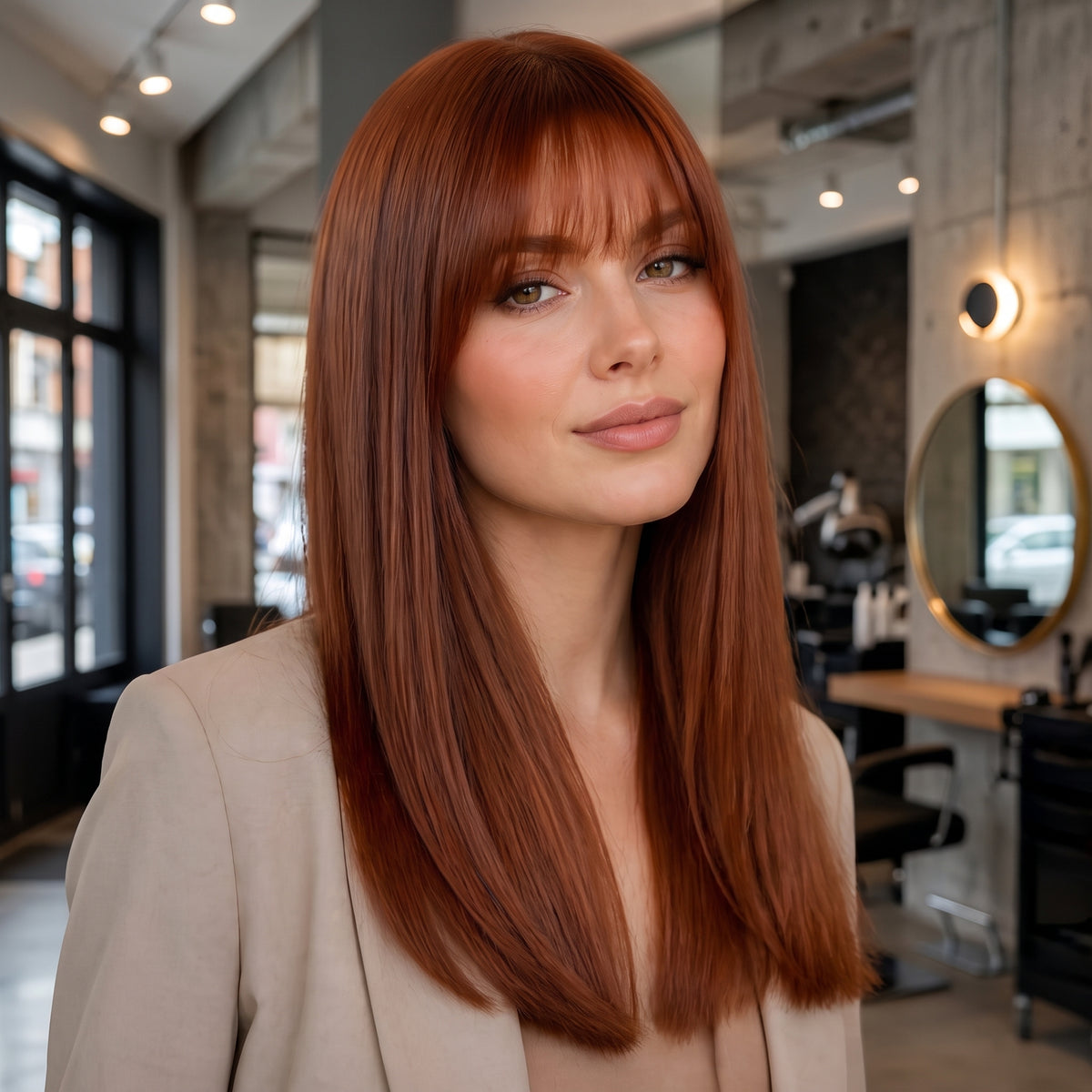 Damage-Free Straight Hair Topper with Bangs – Natural Volume Clip-in for Thinning Hair