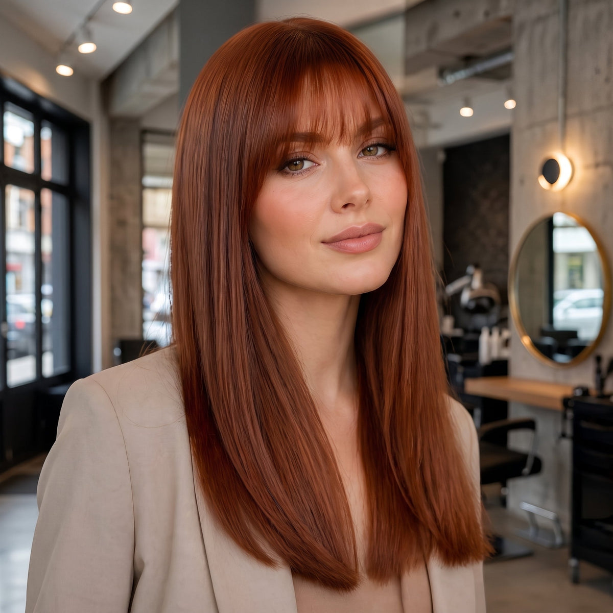 Damage-Free Straight Hair Topper with Bangs – Natural Volume Clip-in for Thinning Hair