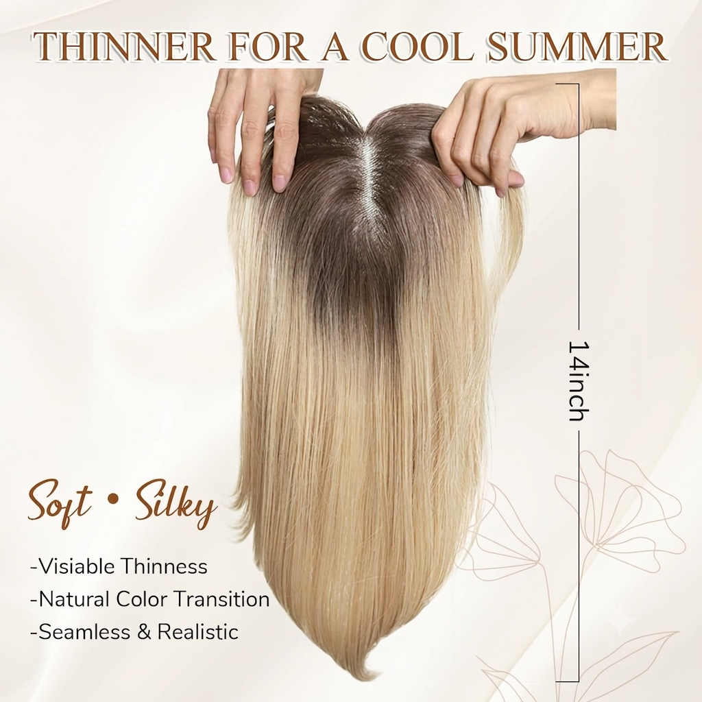 14" Lace Front Short Straight Hair Topper – Invisible Seamless Center Part Hairpiece