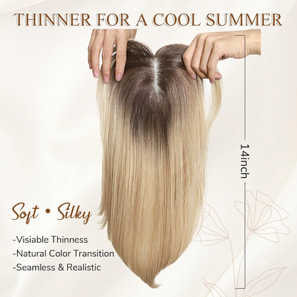 14" Lace Front Short Straight Hair Topper – Invisible Seamless Center Part Hairpiece