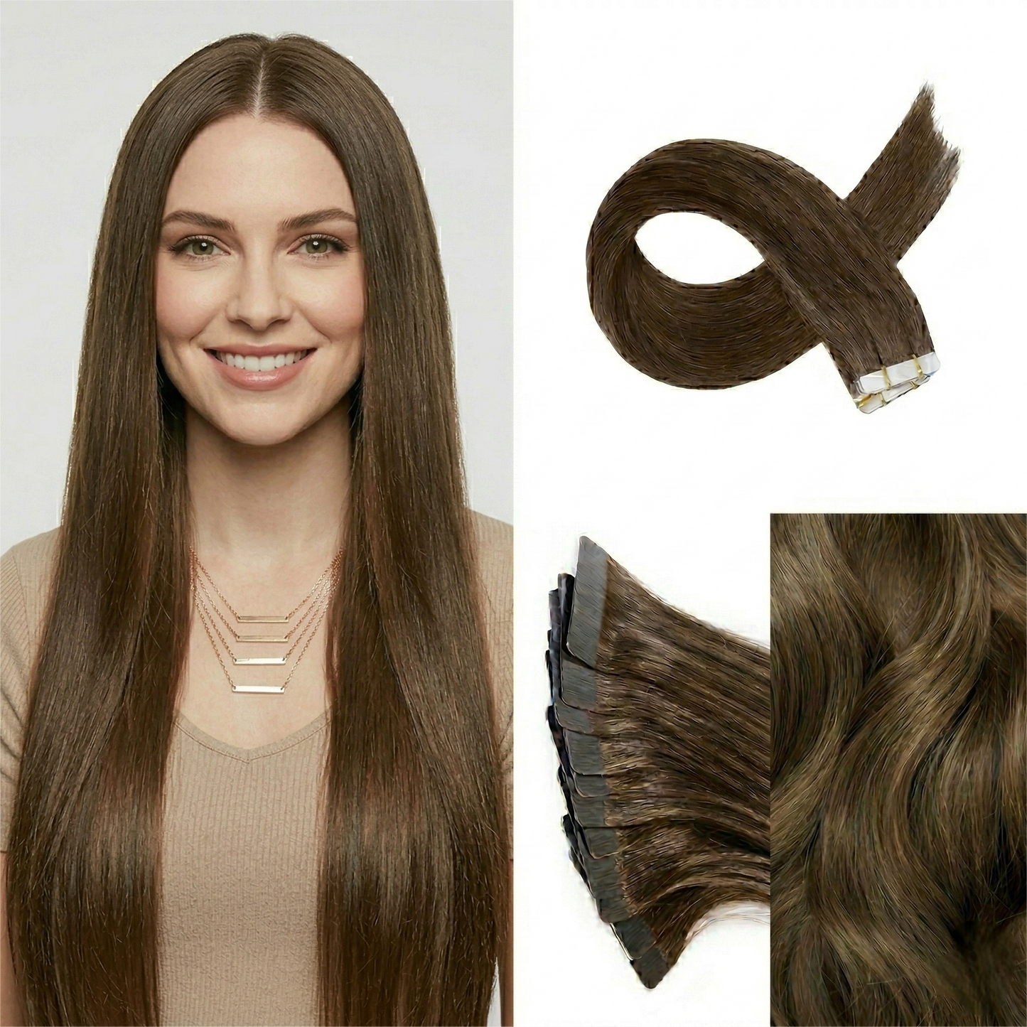 Straight Classic Tape-In Hair Extensions Color #10